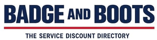 Badge and Boots Service Discount Directory logo with dark blue text and red underline
